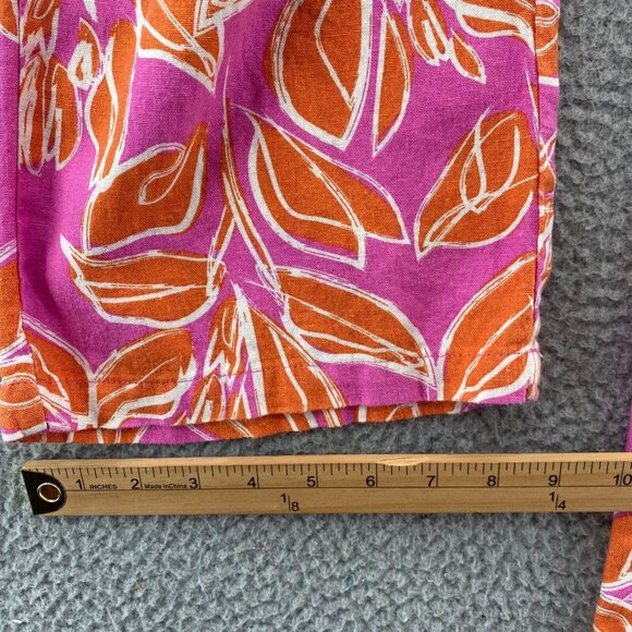 Sincerely Jules Pants Womens Small Pink Orange Floral Linen Blend Straight Leg - Picture 11 of 12